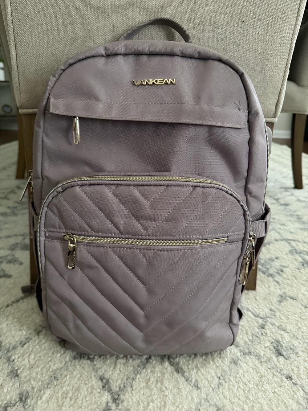 Amazon Quilted Backpack in Mauve Lavender with Gold Hardware